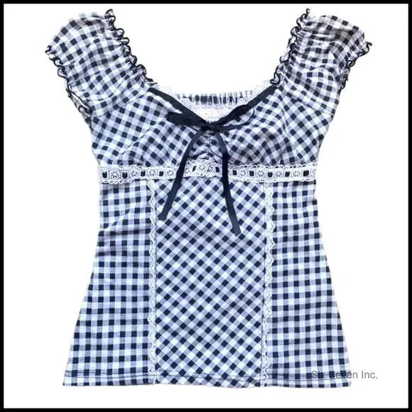 Y2K Fairy Grunge Lace Patchwork Crop Top Vintage Aesthetic Short Sleeve Tee - Picture 1 of 3